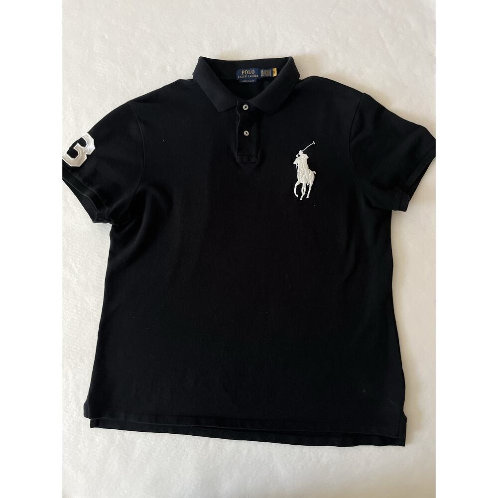 Polo Ralph Lauren Polo Shirt Mens XL Black Big Pony Custom Slim Fit Short Sleeve